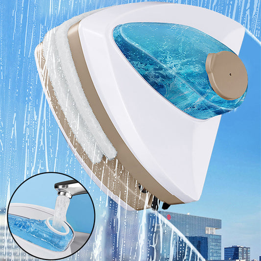 Magnetic window cleaner being used on glass window