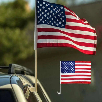American flag mounted on car window showing full display