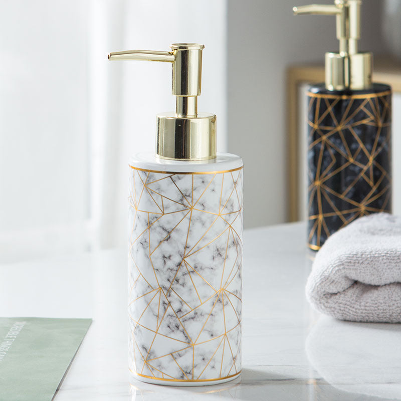 Marble ceramic hand soap lotion bottle in white