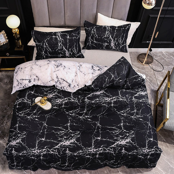 Marble print duvet cover set black white queen king bedroom lifestyle