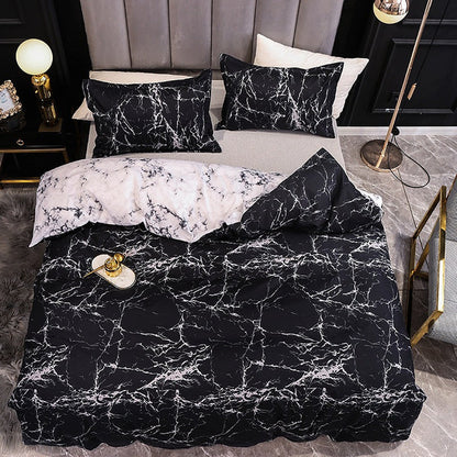 Marble print duvet cover set black white queen king bedroom lifestyle