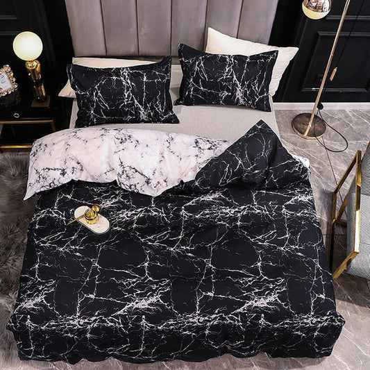 Marble print duvet cover set black white queen king bedroom lifestyle