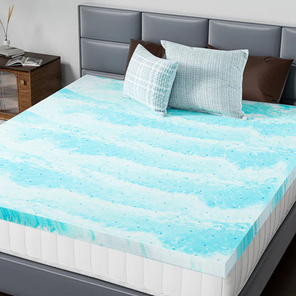 Memory foam mattress topper cooling gel queen size white