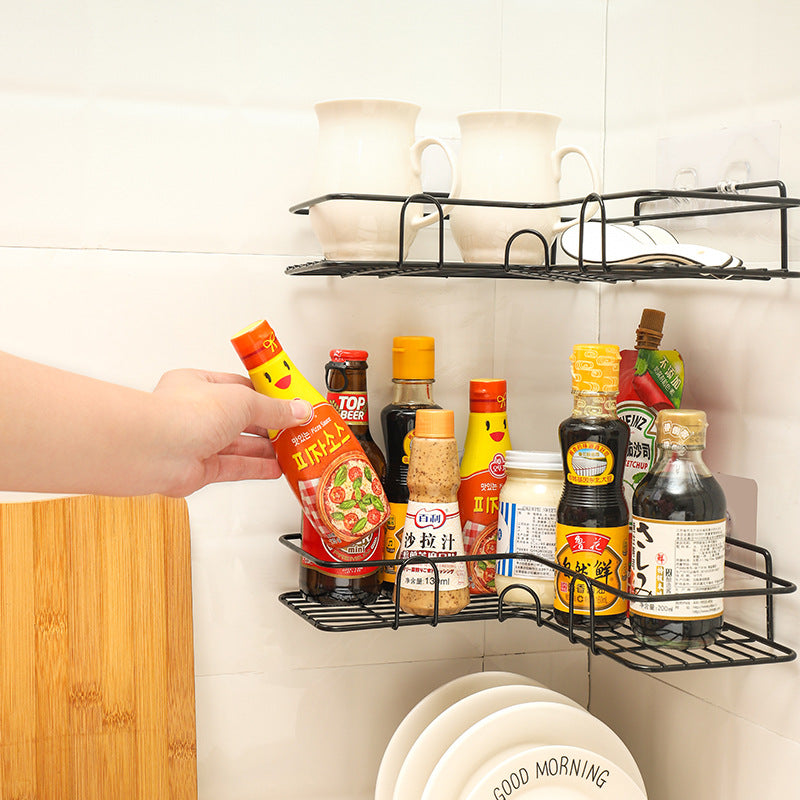 Metal corner shower caddy styled with skincare products