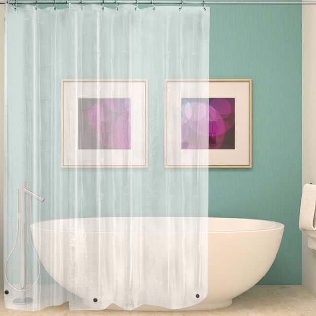 Standard 71x71 inch mildew resistant PEVA curtain covering a US bathtub shower combo
