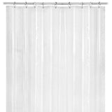 PEVA mildew resistant shower curtain used as standalone with no liner on bathroom rod