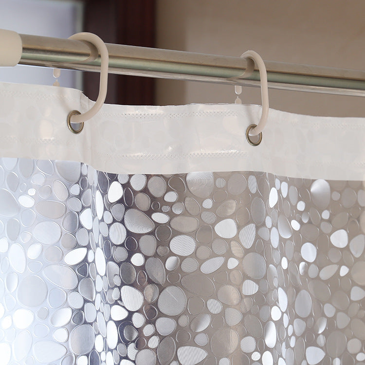 Close-up of the smooth PEVA and polyester material on the mildew resistant shower curtain
