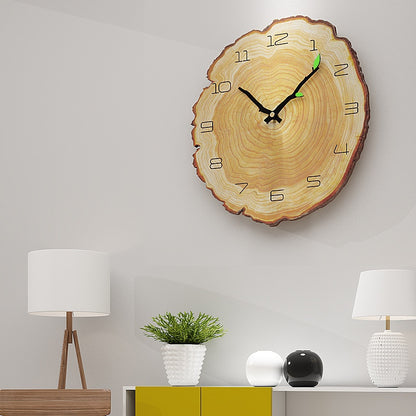 Silent sweep wood wall clock hung on a bedroom wall beside a window in a modern room
