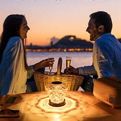 Mixed light color mode casting geometric shadows on a romantic dinner table