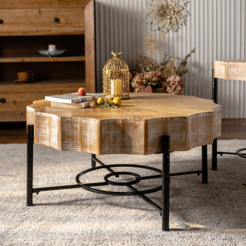 Modern cedar nesting coffee table set natural and black metal legs