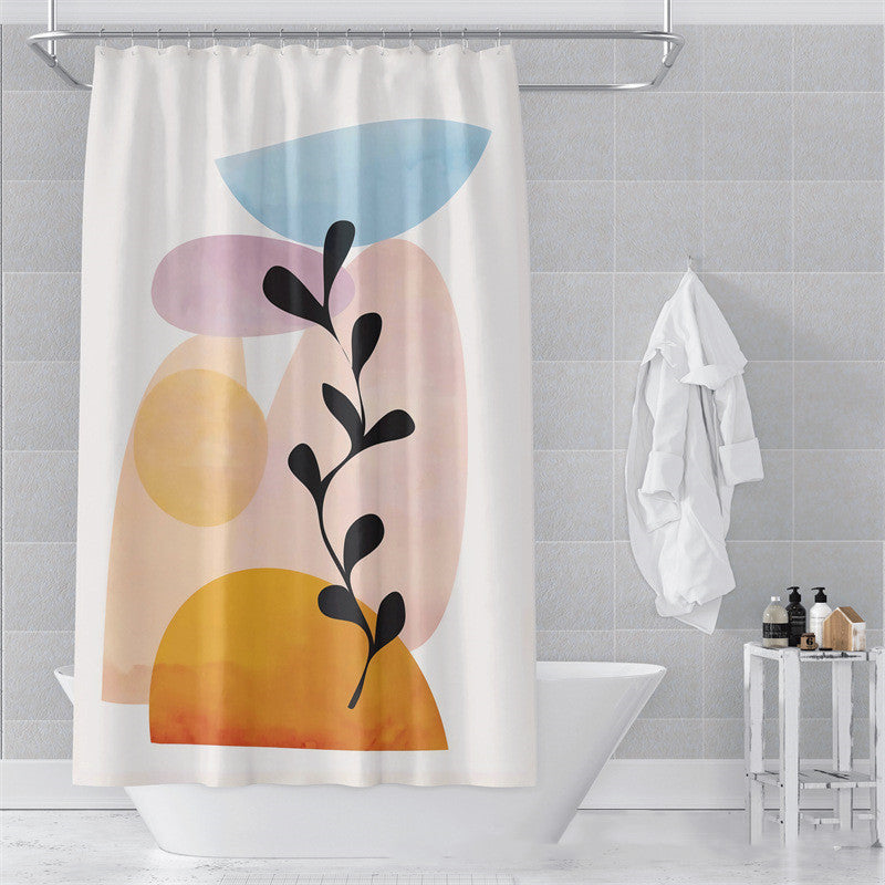 All 17 color options of the Morandi abstract shower curtain displayed flat on a neutral surface
