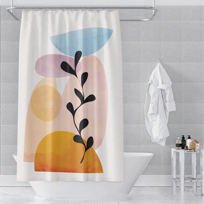 All 17 color options of the Morandi abstract shower curtain displayed flat on a neutral surface
