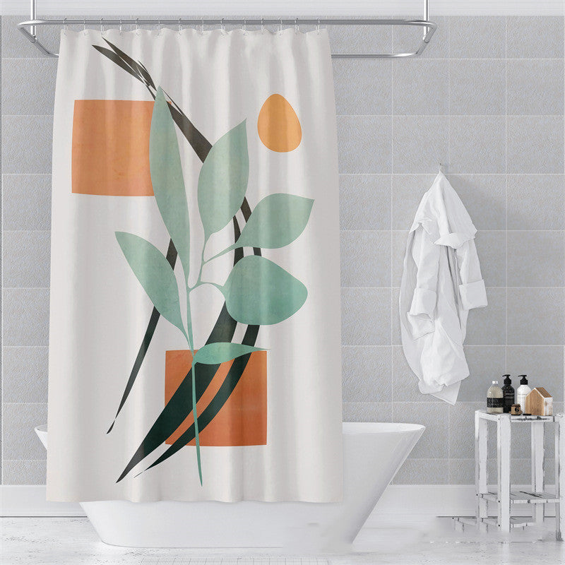 Standard 180x180cm Morandi abstract curtain on a shower rod in a US standard bathroom
