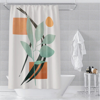 Standard 180x180cm Morandi abstract curtain on a shower rod in a US standard bathroom
