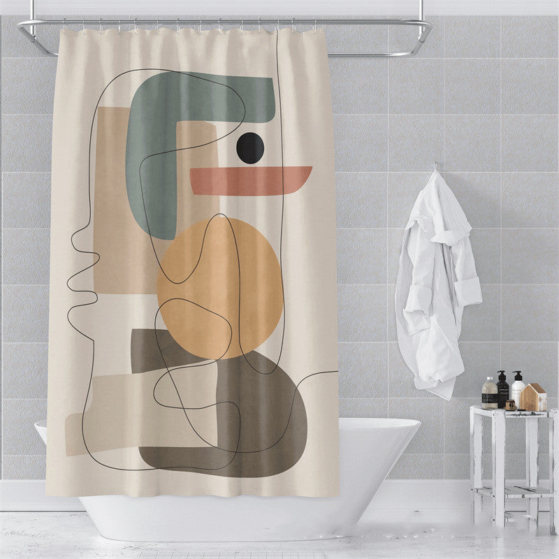 Side drape detail of the Morandi polyester shower curtain showing shape retention on the rod
