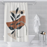 Sage green Morandi shower curtain hanging on a chrome rod in a light luxury bathroom
