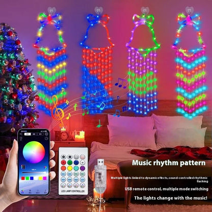  Multicolor LED net shape Christmas lights placed in indoor holiday home decor setting
