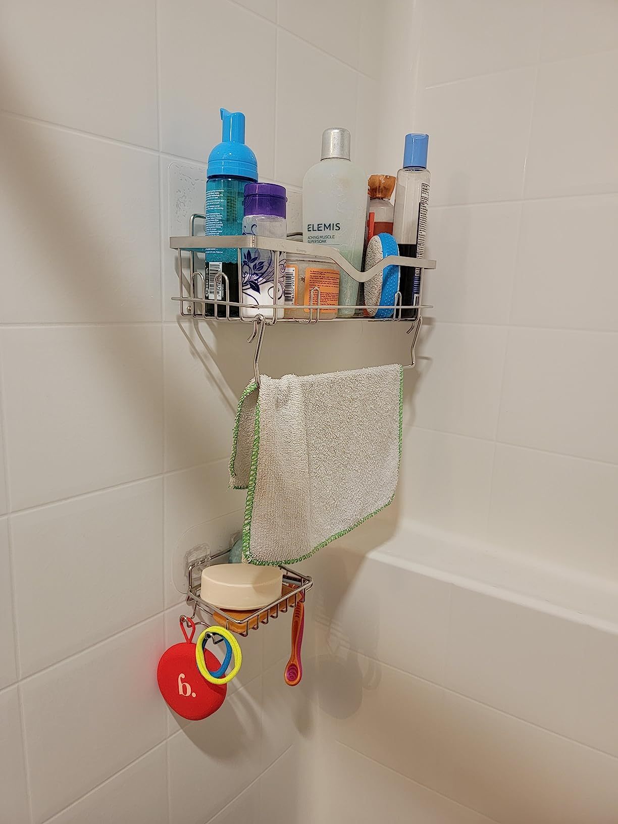 No drill shower caddy set adhesive installation steps display