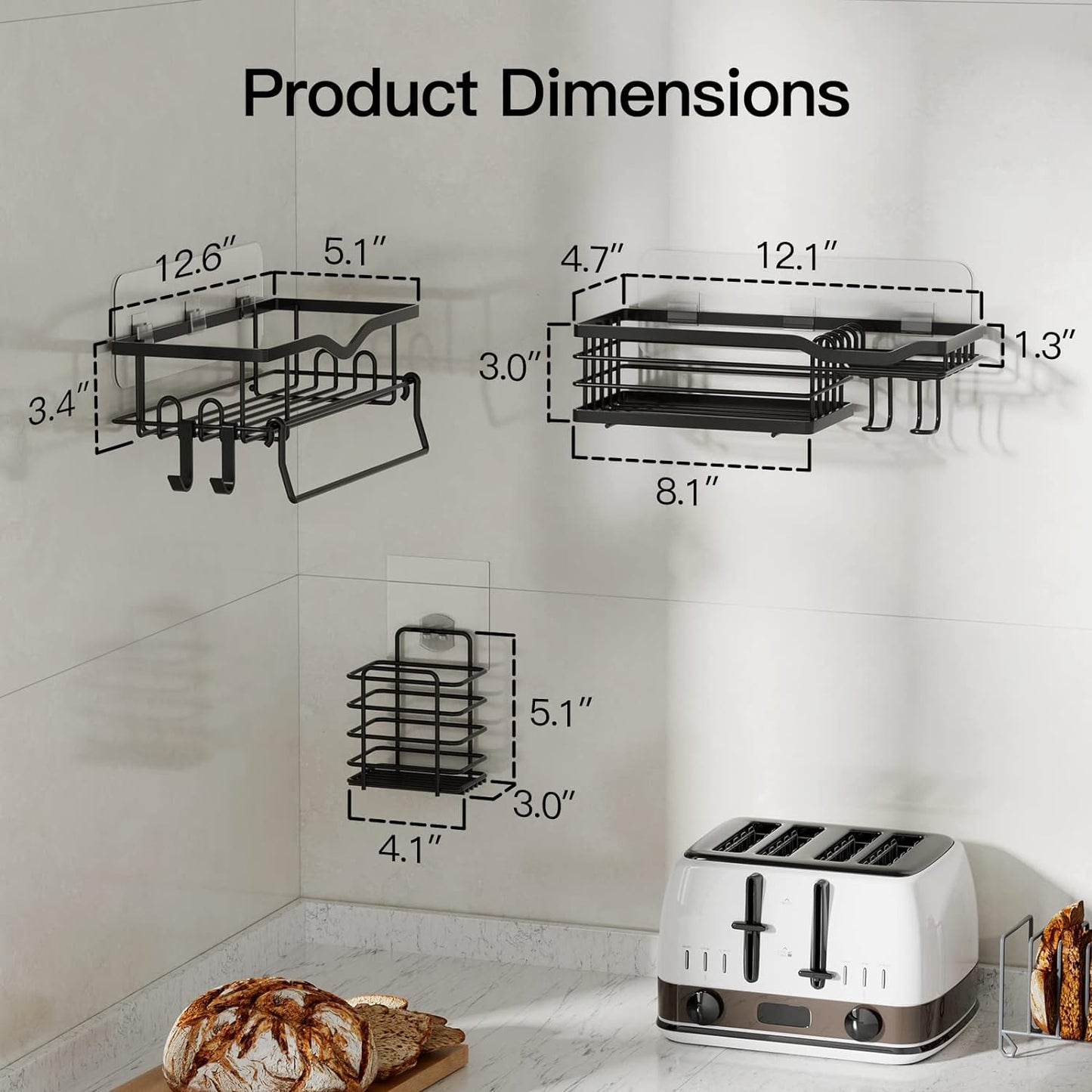 No drill shower caddy set product dimensions specification display