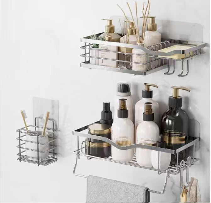 No drill shower caddy set SUS304 stainless steel wall mount bathroom display