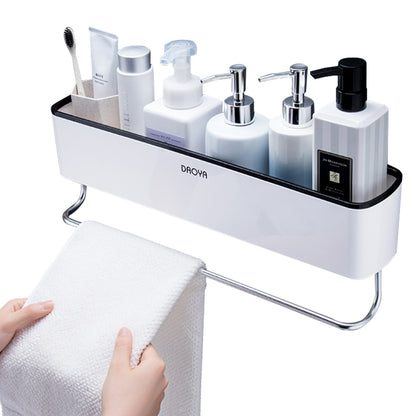 Black Nordic bathroom shelf with towel bar attached