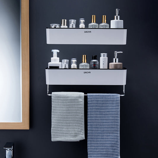 Nordic bathroom shelf open showing storage compartment