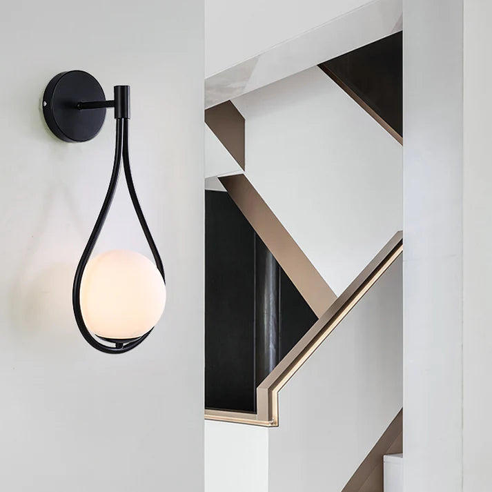 Nordic bedroom LED wall lamp black frame glass shade lifestyle display