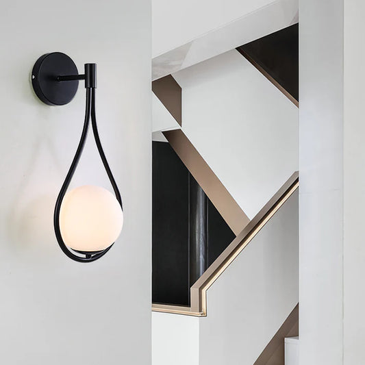 Nordic bedroom LED wall lamp black frame glass shade lifestyle display