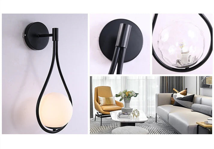 Nordic bedroom LED wall lamp black in hallway staircase decor setting