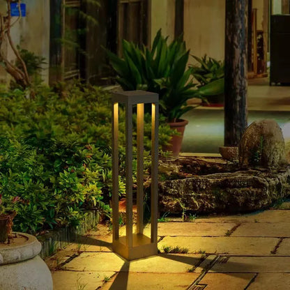 Style C aluminum garden patio lamp shown in outdoor setting