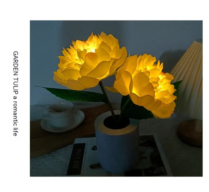 Peony flower night lamp product specification sheet display