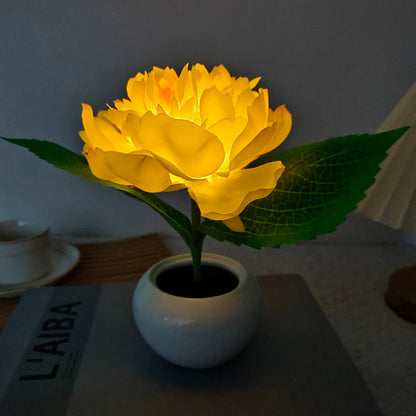 Peony flower night lamp yellow warm glow 3 flowers rechargeable display