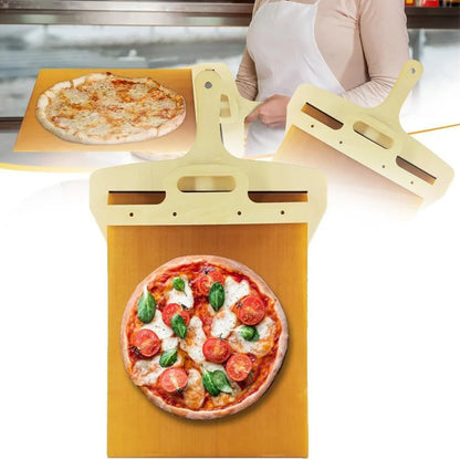Pizza shovel being used as cutting board with vegetables