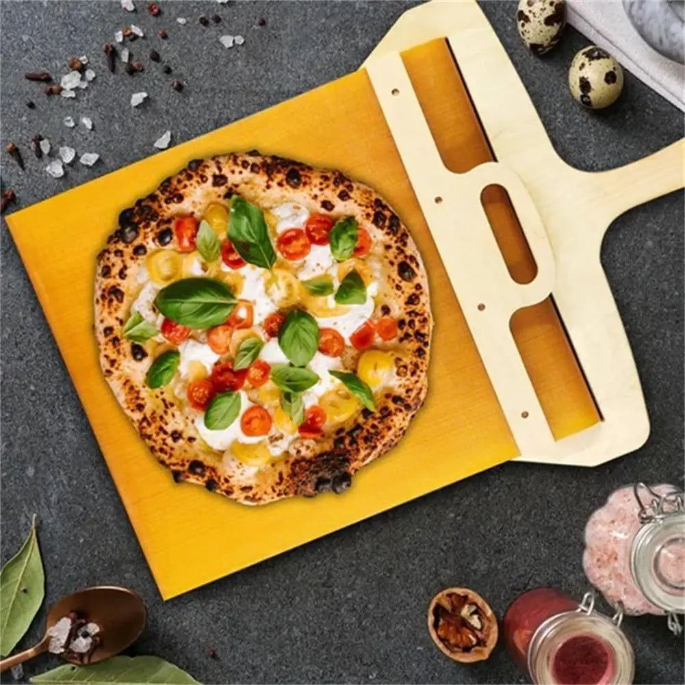 Full size view of sliding pizza shovel showing 55x35cm dimensions