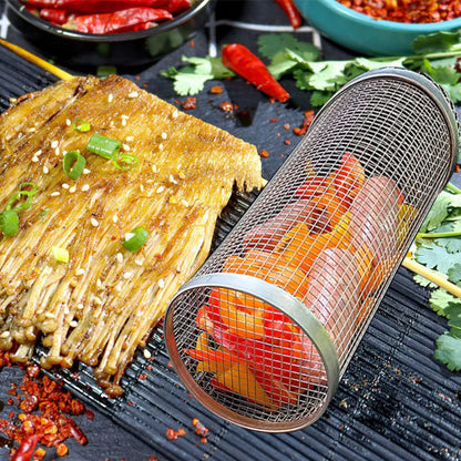 Portable round BBQ grill basket net indoor barbecue use