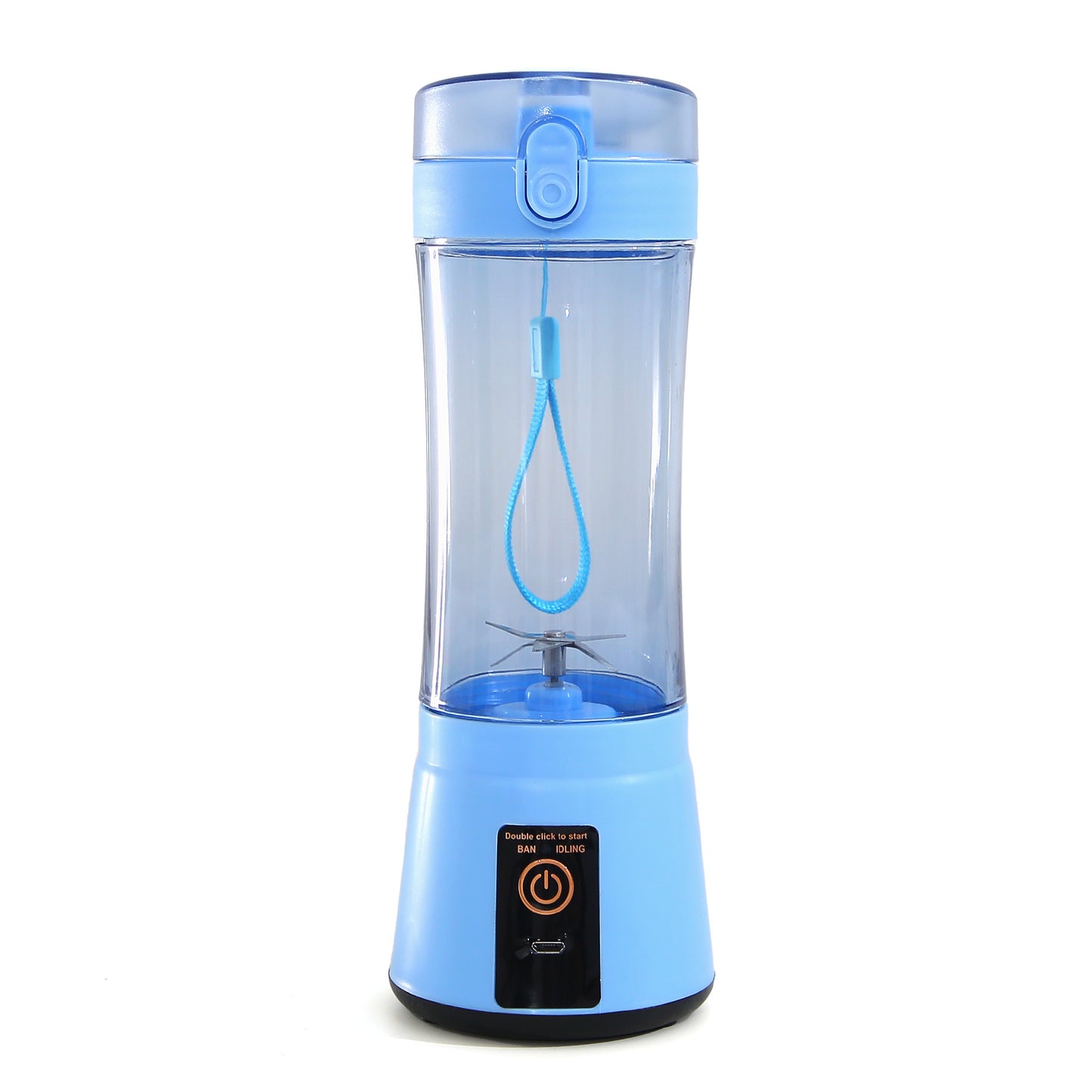Portable blender cup in blue with USB charging base