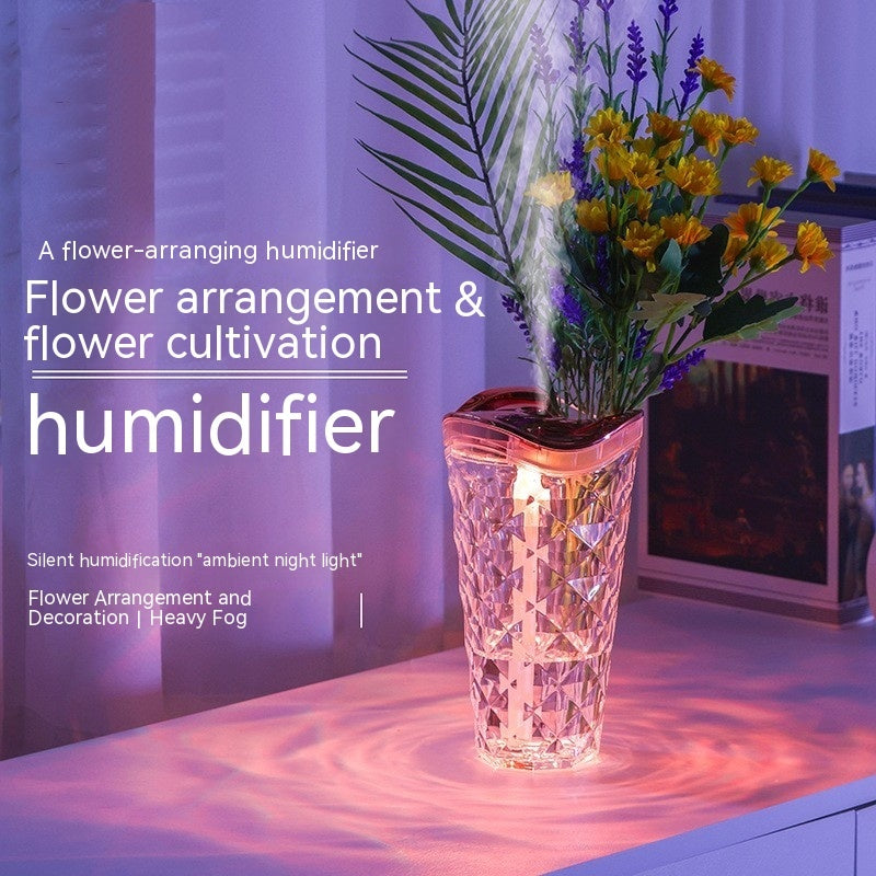 Portable glass flower humidifier with LED light in bedroom