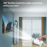 Portable mini home theater projector angled view with lens