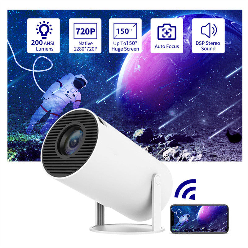 Portable projector displaying galaxy image on screen