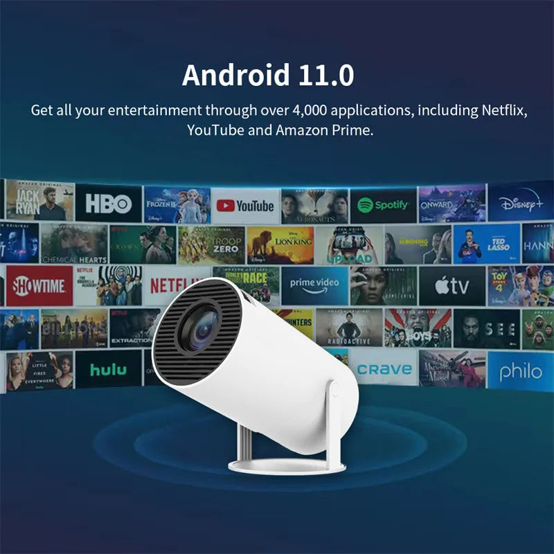 Portable projector showing movie during outdoor movie night