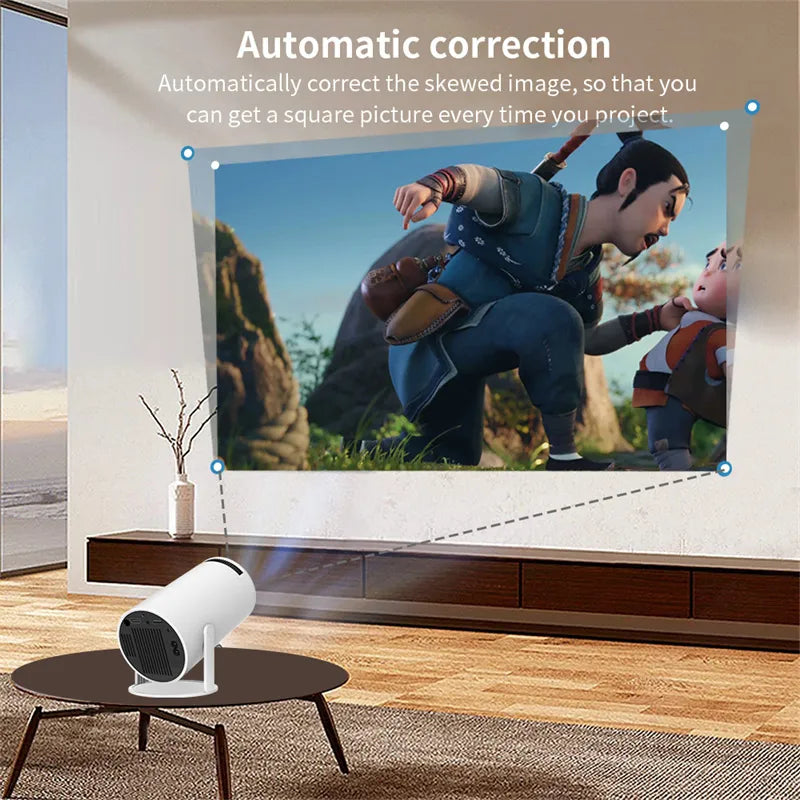 Portable mini home theater projector set up outdoors