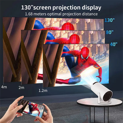 Portable mini home theater projector used inside tent