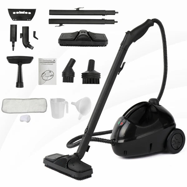Man using portable steam floor cleaner on hard floor