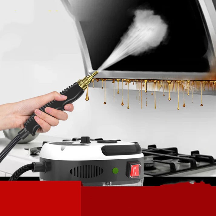 Portable electric steam cleaner cleaning stovetop grease