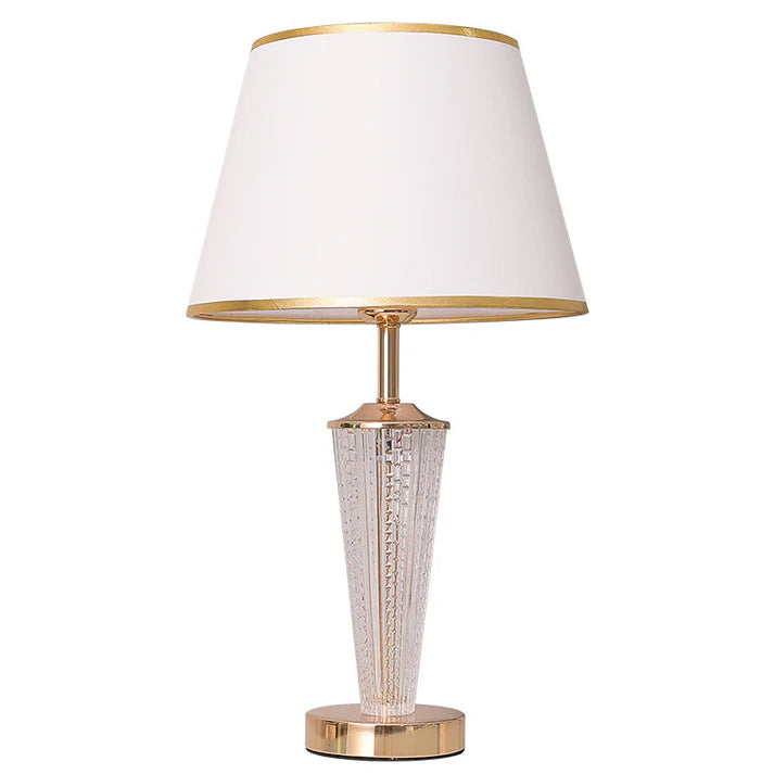 Post modern luxury table lamp crystal base close up detail gold finish