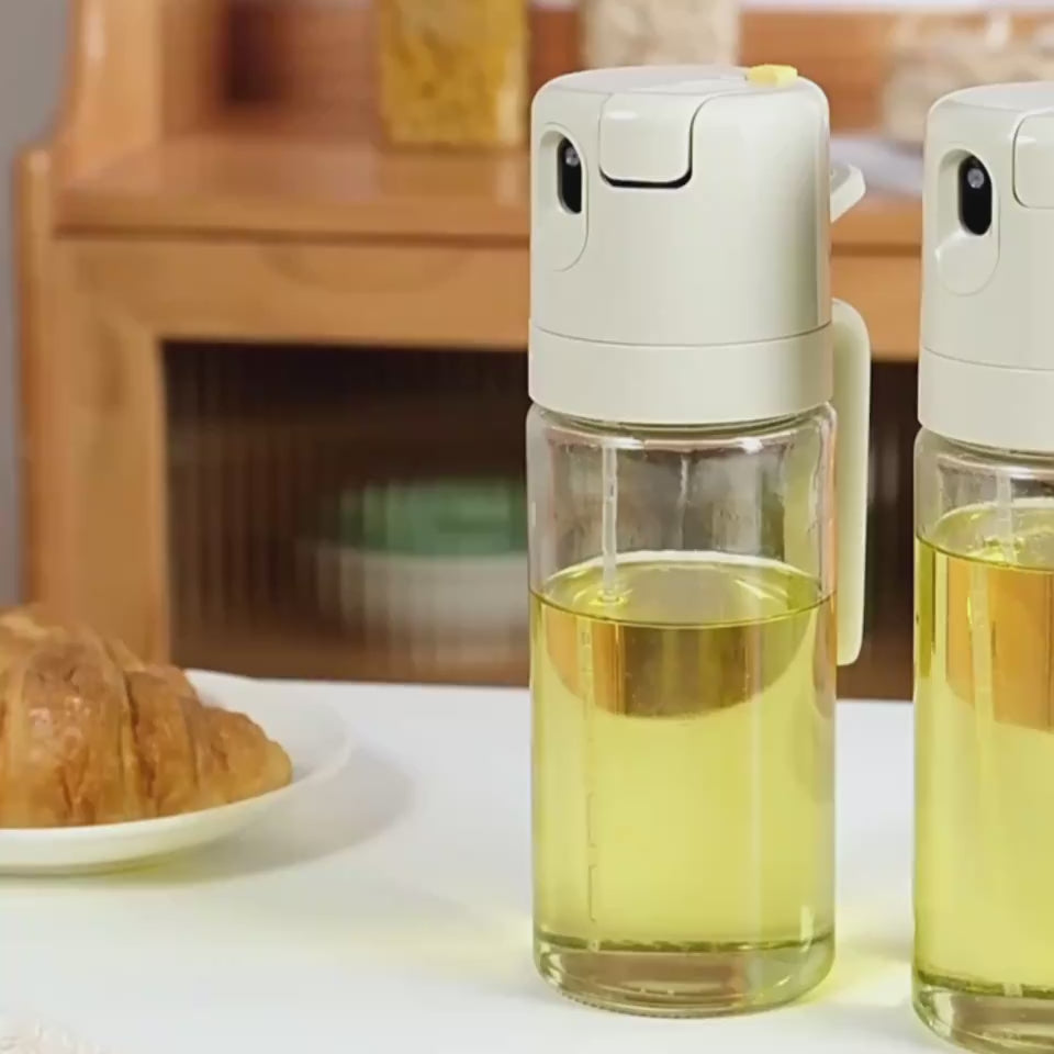 Olive oil sprayer bottle video demo showing spray function
