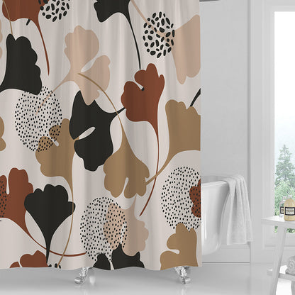150g heavy duty PVC shower curtain hanging straight with full drape beside a bathtub
