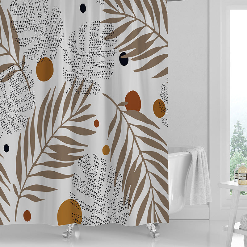 Standard 71x71 inch printed PVC curtain providing full coverage over a US standard bathtub
