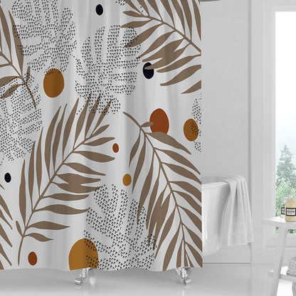 Standard 71x71 inch printed PVC curtain providing full coverage over a US standard bathtub
