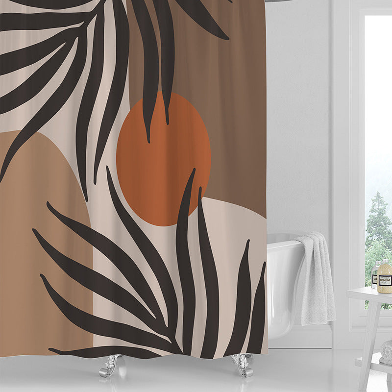 Printed PVC shower curtain used as a standalone curtain with no liner on a bathroom rod
